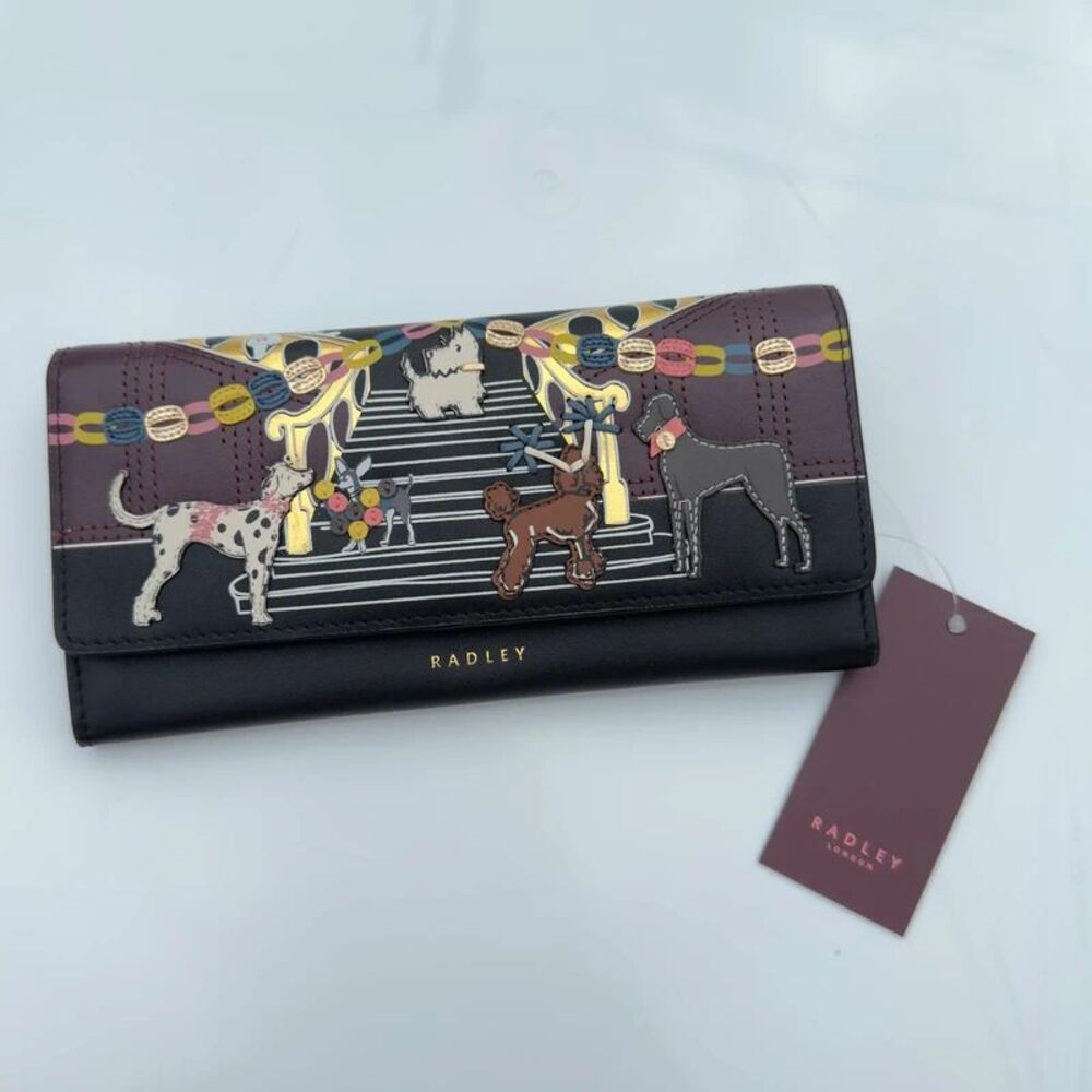 Radley London Party Pals Large Flapover Matinee Leather Wallet in Black NWT